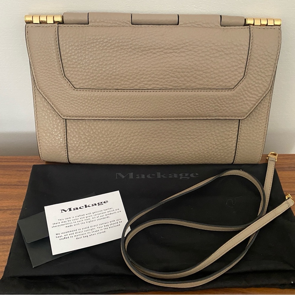 Mackage Beige Leather Clutch with Gold Accents